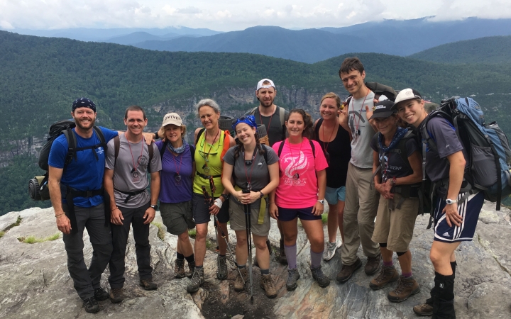adult backpacking trip in blue ridge mountains
